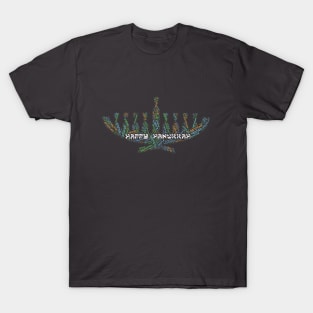 Hanukkah Menorah Wordcloud for Darker Backgrounds T-Shirt